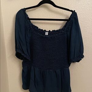 Old Navy Dark Blue Smocked Blouse